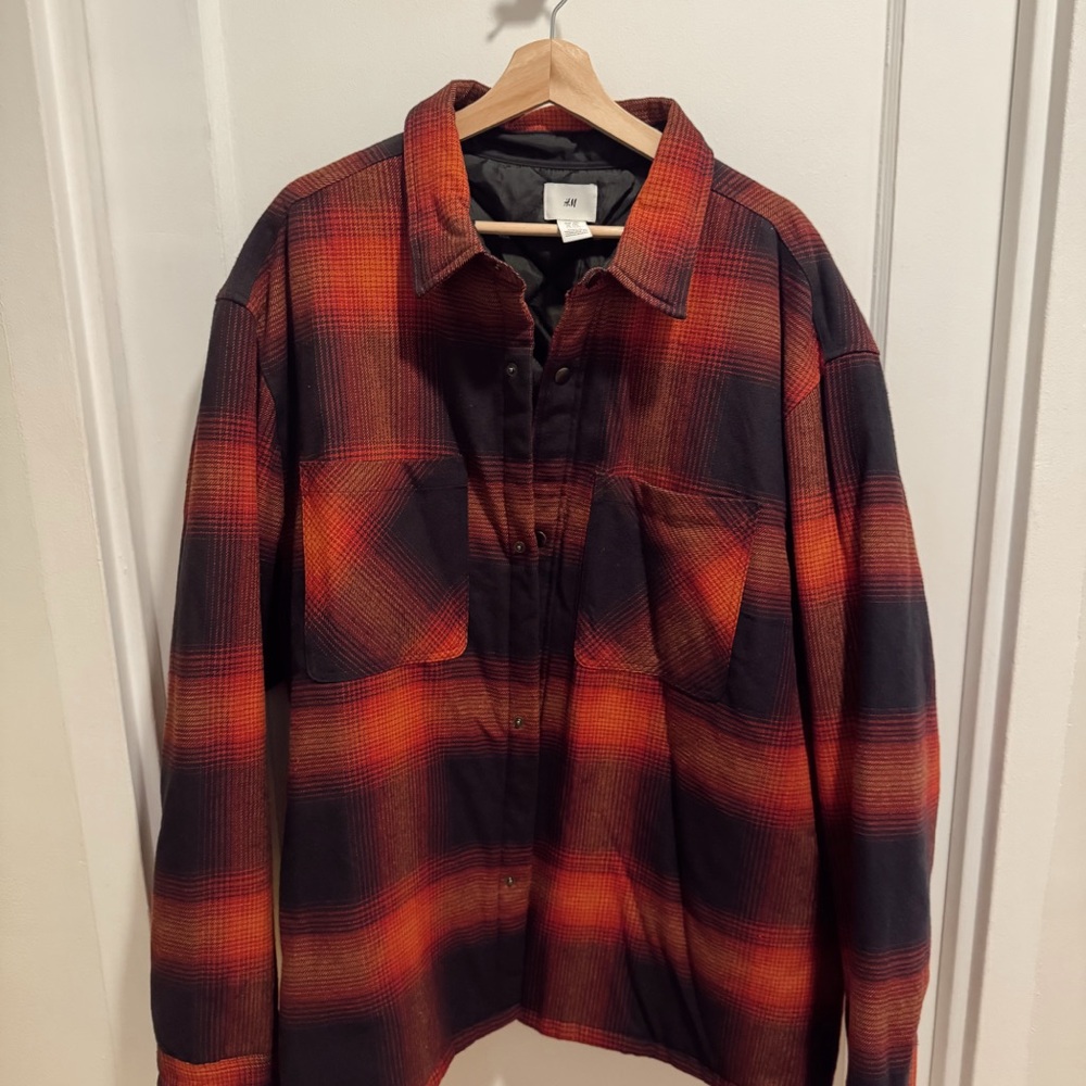 H&M Men's Red and Black Plaid Shirt Jacket